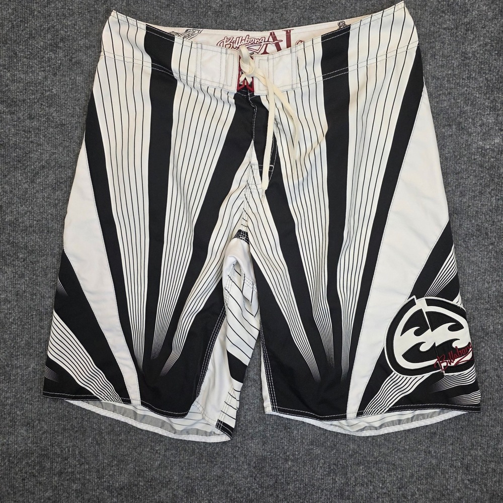 Vintage Billabong Andy Irons Rising Sun Pro Board Shorts Sz 36 White Black Surf